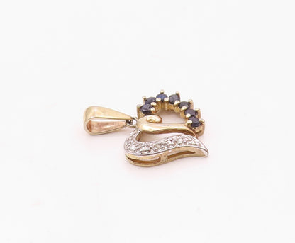 925 Sterling Silver  Vintage Genuine Diamond & Sapphire Heart Pendant  PT18070