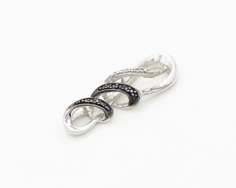 925 Sterling Silver  Vintage Genuine Diamonds Swirl Loop Pendant  PT15554