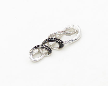 925 Sterling Silver  Vintage Genuine Diamonds Swirl Loop Pendant  PT15554