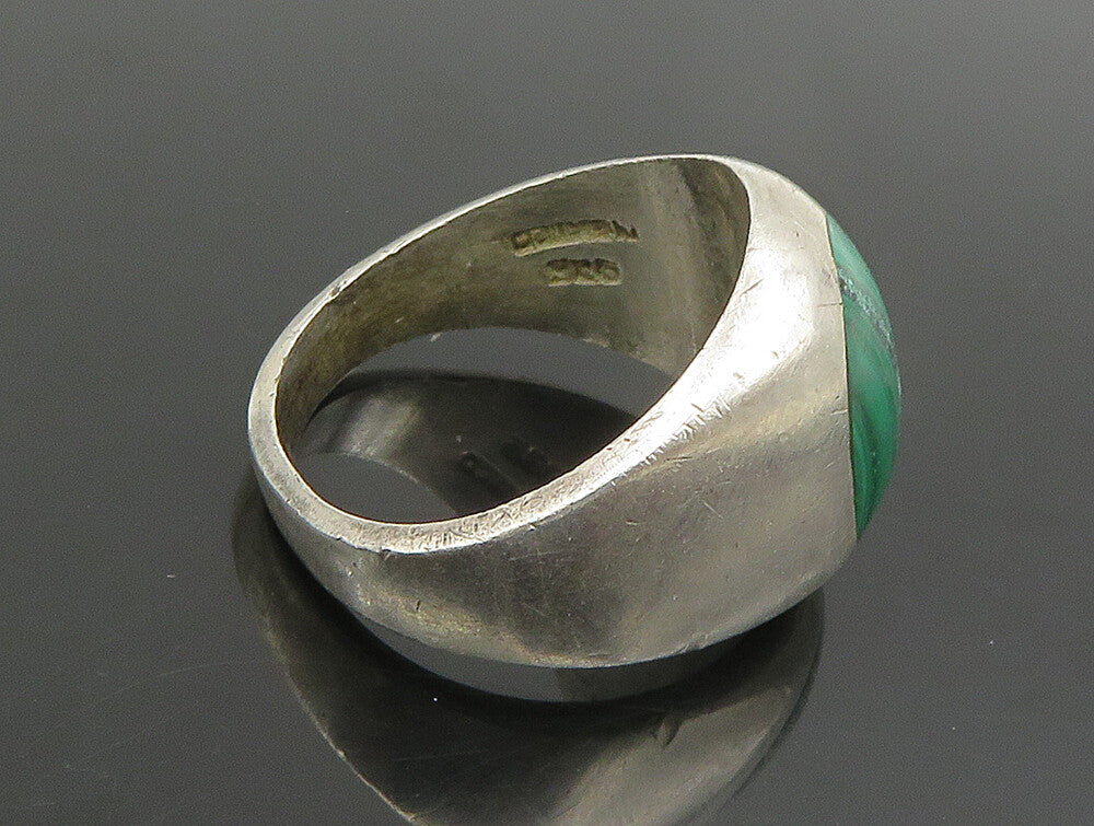MEXICO 925 Silver  Vintage Inlaid Oval Malachite Dome Ring Sz 12  RG25190