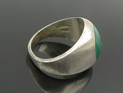 MEXICO 925 Silver  Vintage Inlaid Oval Malachite Dome Ring Sz 12  RG25190