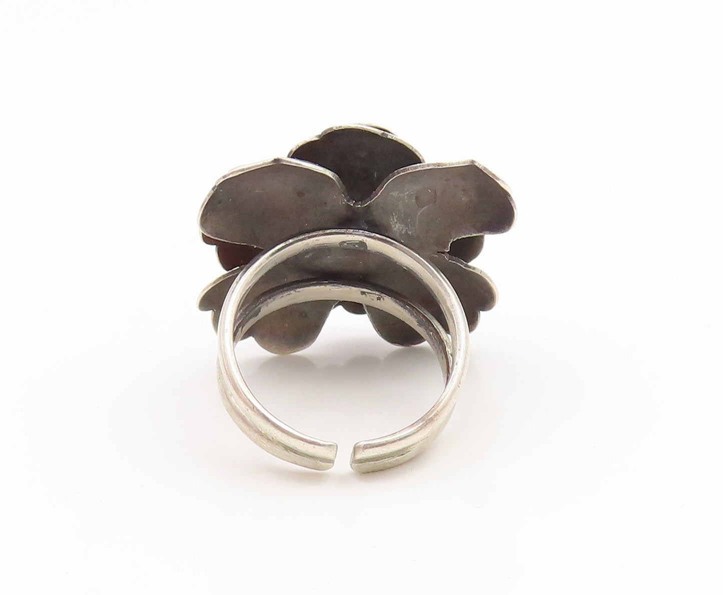 925 Sterling Silver Vintage Ring Modernist Carved Floral Rose  Sz 8.5  RG35110