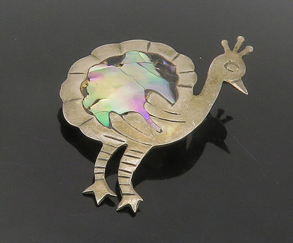 MEXICO 925 Sterling Silver  Vintage Abalone Shell Peacock Brooch Pin  BP6878