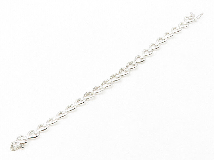 925 Sterling Silver  Genuine Diamonds Open Love Heart Chain Bracelet  BT6529