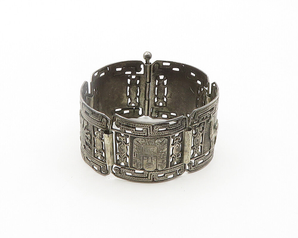 FS MEXICO 925 Sterling Silver  Vintage Warrior Panel Chain Bracelet  BT7737