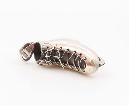 925 Sterling Silver  Vintage Shiny Laced Up Ice Skate Drop Pendant  PT18188