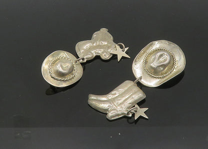 MEXICO 925 Silver  Vintage Cowboy Hat Saddle & Star Dangle Earrings  EG10516
