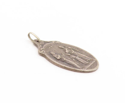 925 Sterling Silver Vintage Pendant Antique Holy Family Religious Medal  PT25074