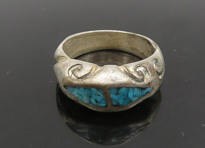 SOUTHWESTERN 925 Silver Vintage Turquoise Swirl Dome Band Ring Sz 6 RG23023