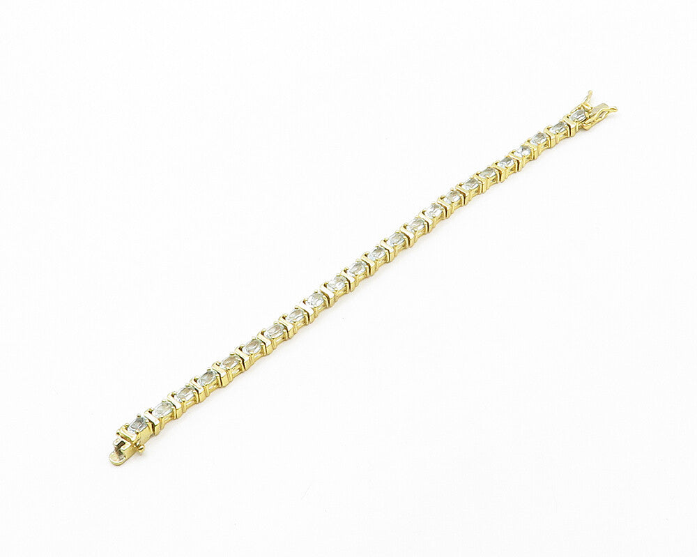 925 Sterling Silver  Prong Set Blue Topaz Gold Plated Chain Bracelet  BT6743