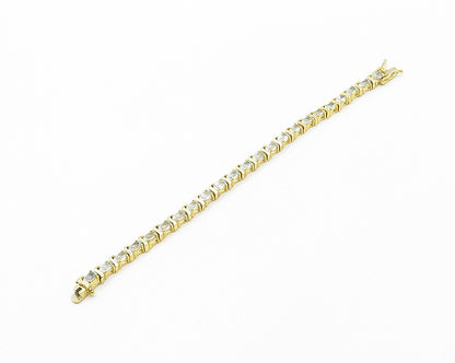 925 Sterling Silver  Prong Set Blue Topaz Gold Plated Chain Bracelet  BT6743