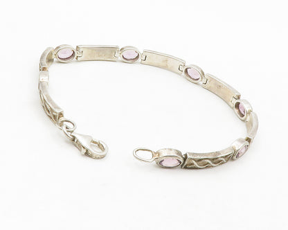 IRELAND 925 Sterling Silver Vintage Amethyst Twist Bar Chain Bracelet BT5136