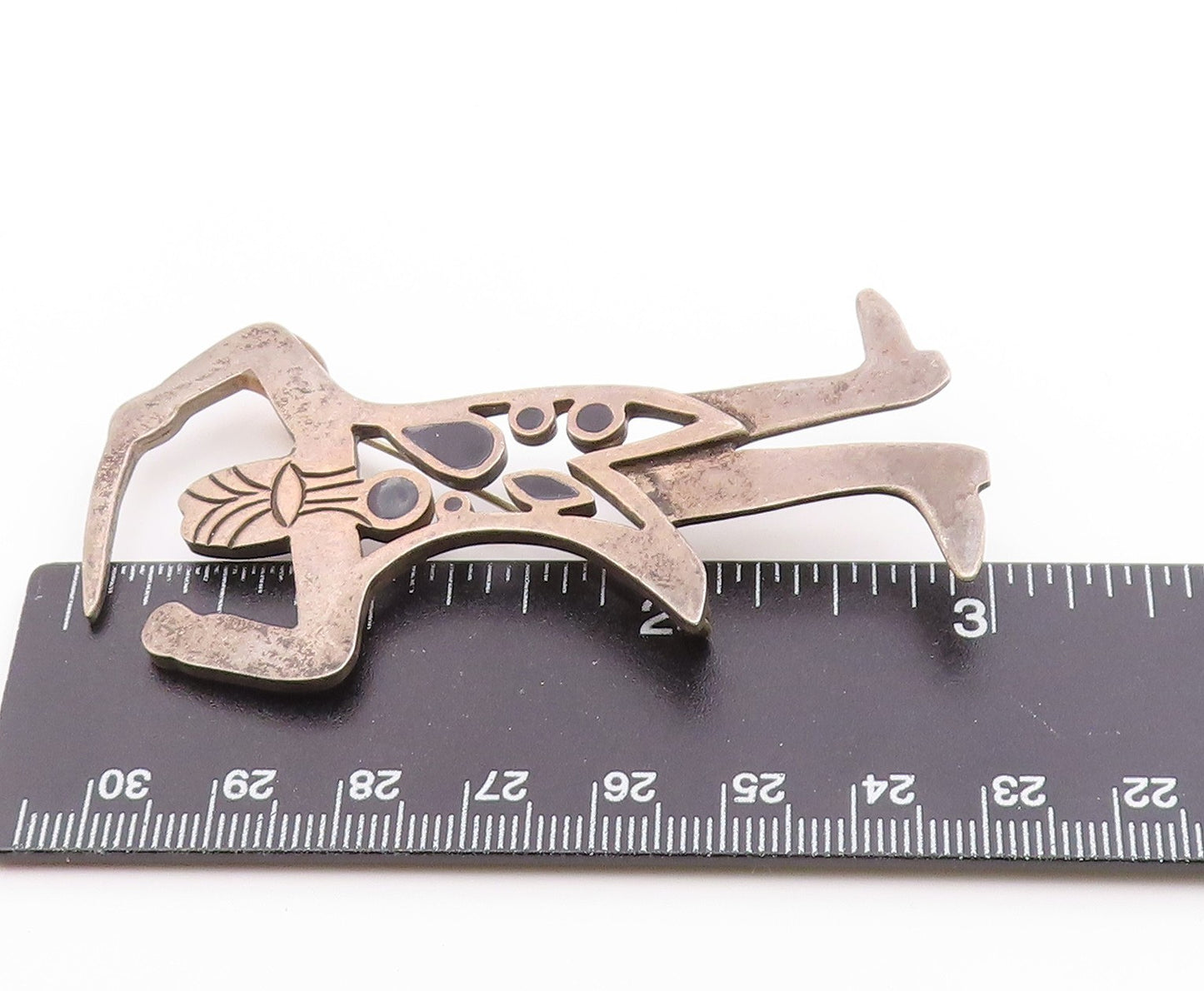 MEXICO 925 Silver  Vintage Black Onyx Cut Out Tribal Man Brooch Pin  BP9531