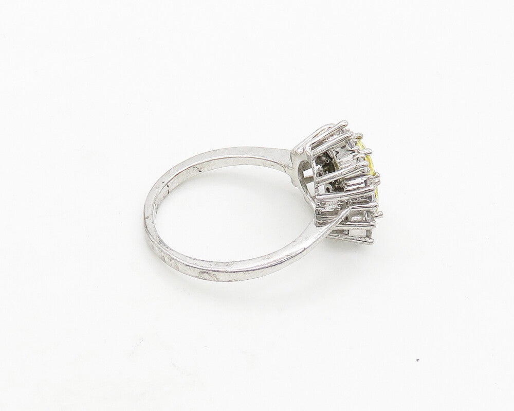 925 Silver  Vintage Canary Yellow Cubic Zirconia Cocktail Ring Sz 9  RG19878