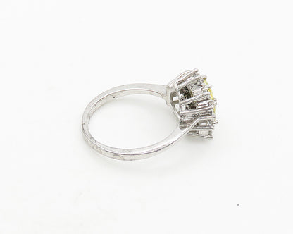 925 Silver  Vintage Canary Yellow Cubic Zirconia Cocktail Ring Sz 9  RG19878