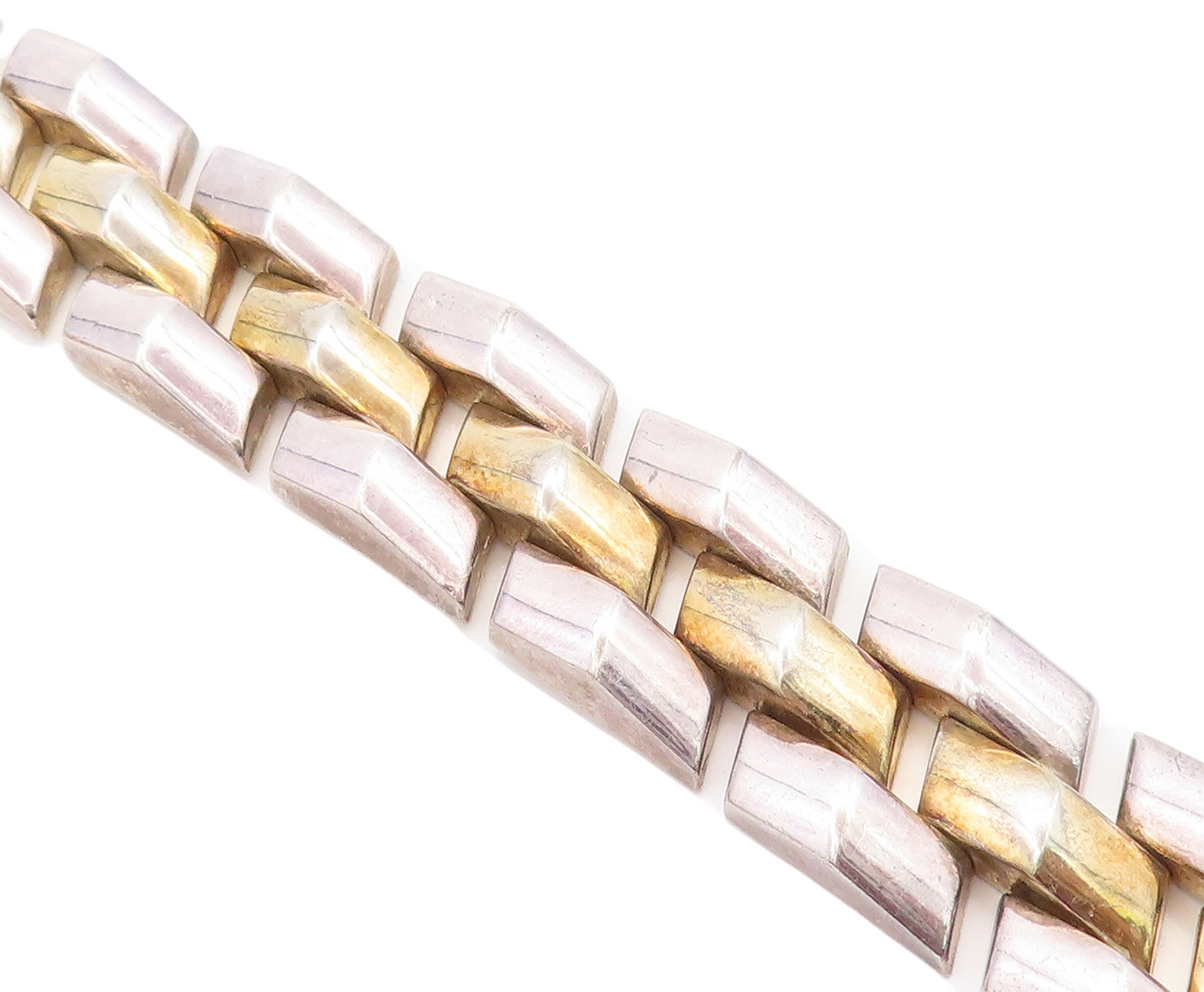 925 Sterling Silver  Vintage Shiny Two Tone Hinge Link Chain Bracelet  BT1441