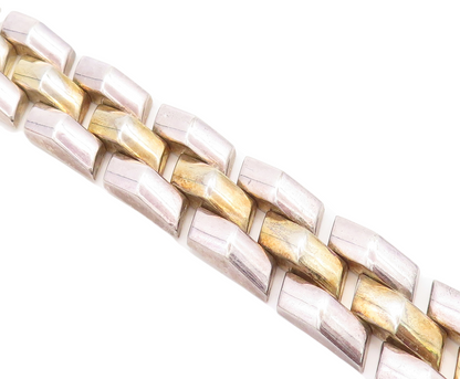 925 Sterling Silver  Vintage Shiny Two Tone Hinge Link Chain Bracelet  BT1441