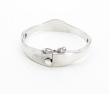 LOS BALLESTEROS 925 Silver Vintage Shiny Smooth Hinge Bangle Bracelet BT3568