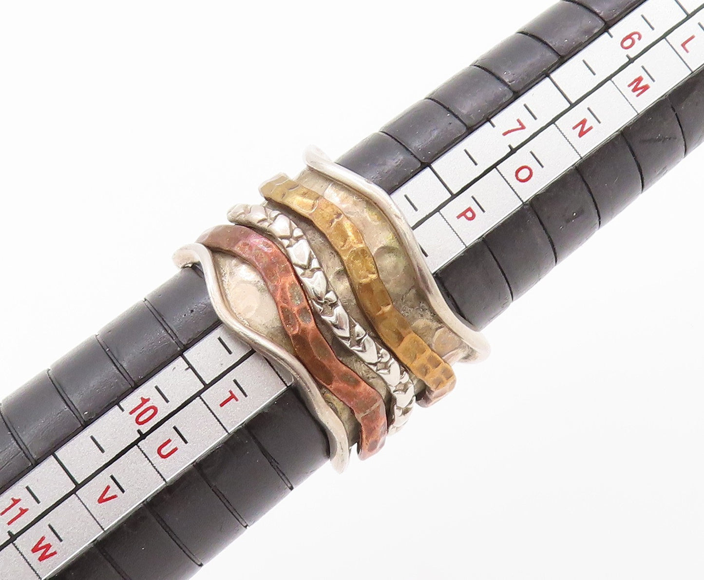 925 Sterling Silver Vintage Ring Brutalist Carved Spinning Rings SZ 8.5  RG32301