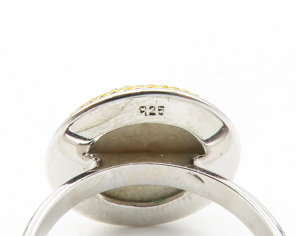 925 Sterling Silver  Druzy Stone Shiny 2 Tone Cocktail Ring Sz 7.5  RG14190