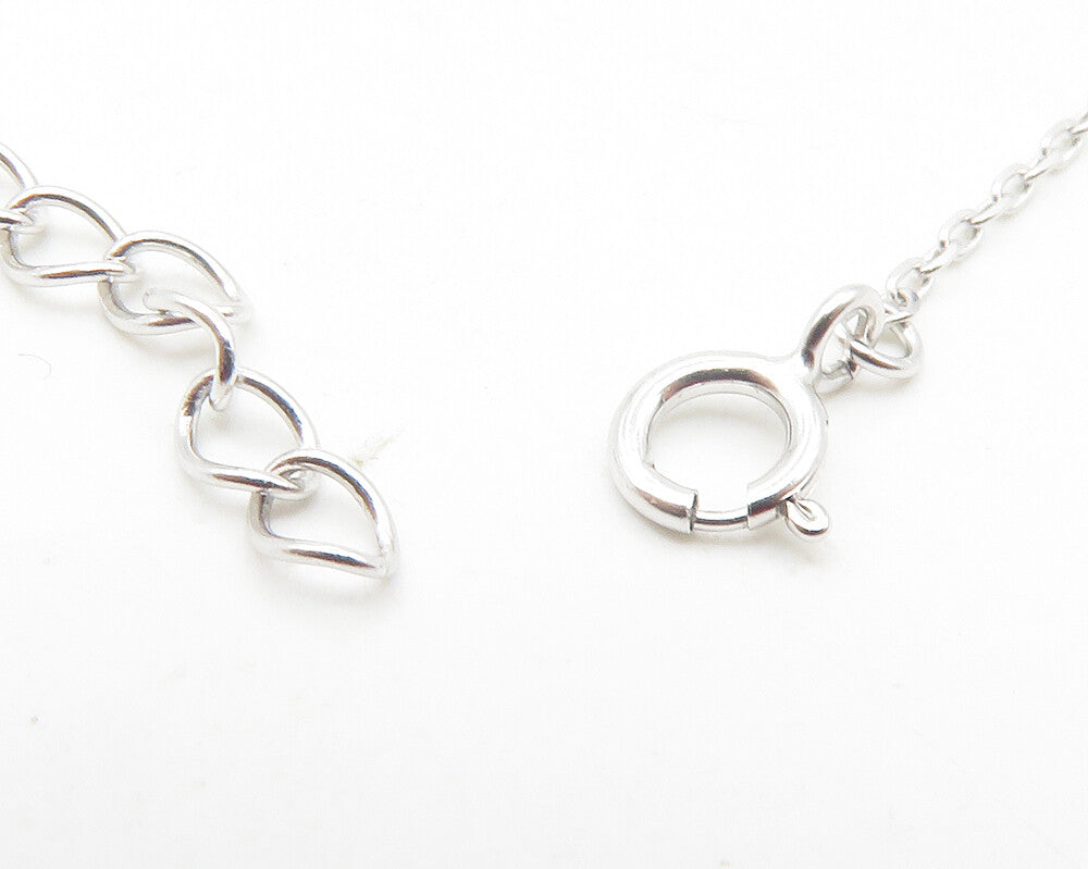 925 Sterling Silver  Green & White Topaz Love Heart Chain Necklace  NE2056