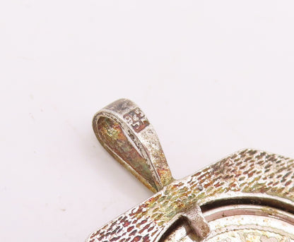 925 Sterling Silver Vintage Pendant Astrological Zodiac Geometric Coin   PT25883