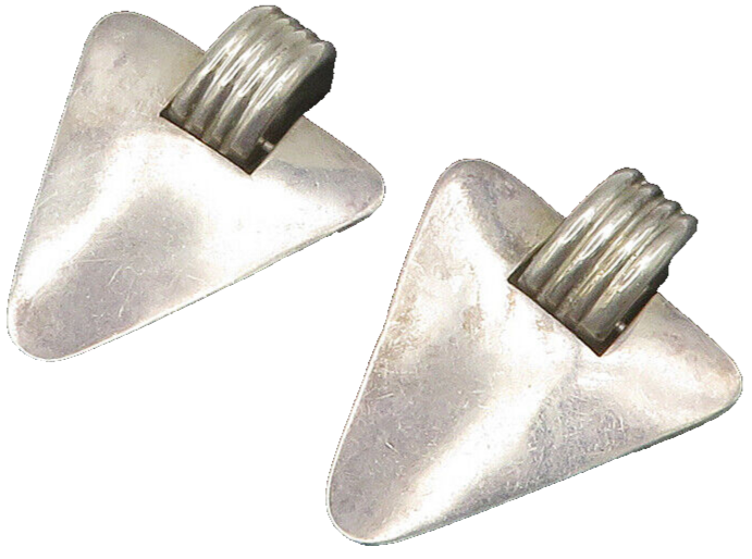 MEXICO 925 Silver  Vintage Heavy Triangle Fluted Non Pierced Earrings  EG11669