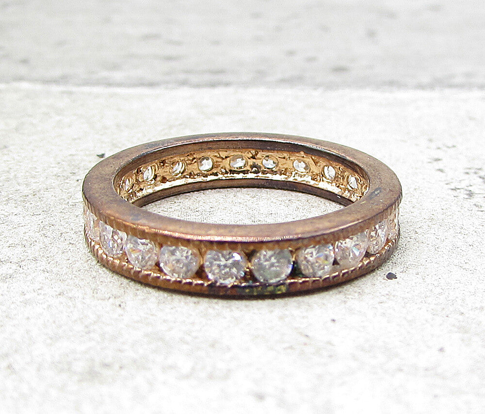 Rose Gold Over 925 Silver  White Cubic Zirconia Eternity Band Ring Sz 7  RG1639