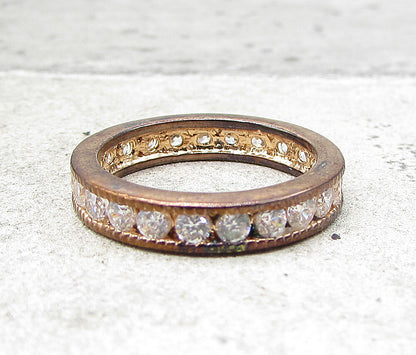 Rose Gold Over 925 Silver  White Cubic Zirconia Eternity Band Ring Sz 7  RG1639