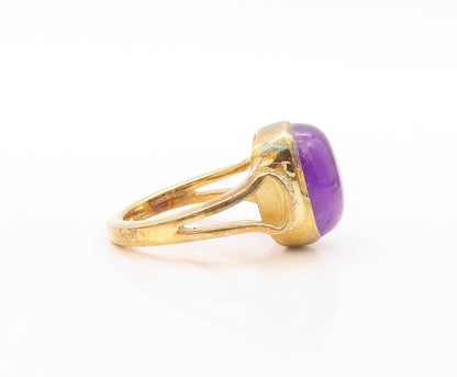 925 Sterling Silver Vintage Ring Gold Plated Cabochon Amethyst & CZ Sz 7 RG30803