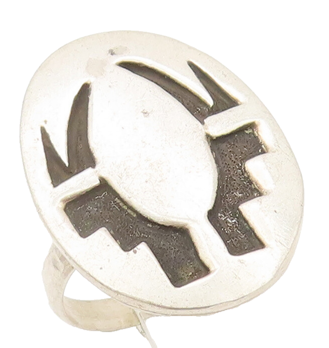 925 Sterling Silver Vintage Ring Antique Symmetric Carved Sz 8  RG27929