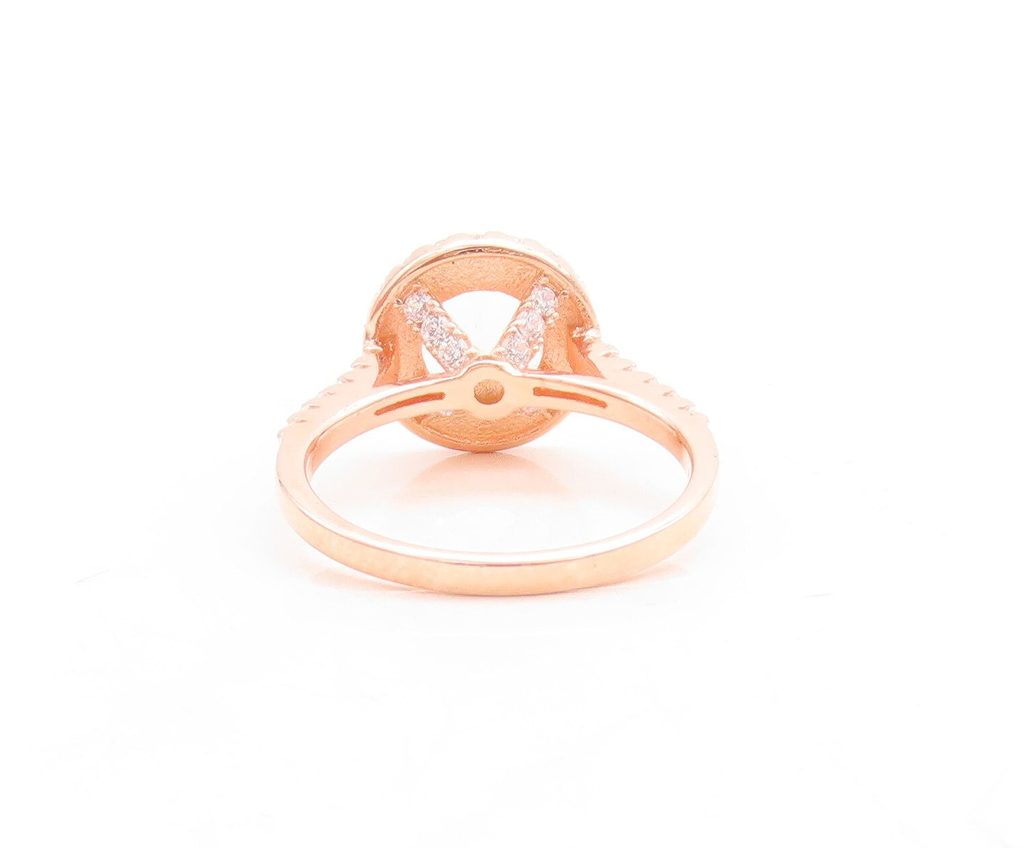 925 Sterling Silver Vintage Ring Rose Gold Plated Morganite & CZ  Sz 6  RG30105