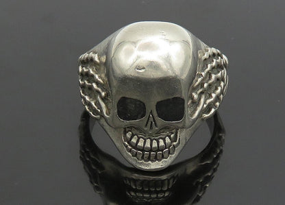 925 Sterling Silver  Vintage Large Skeleton Head Biker Ring Sz 14  RG23325