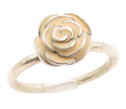925 Sterling Silver Vintage Ring PANDORA Elegant Enamel Rose Band  Sz 7  RG36113