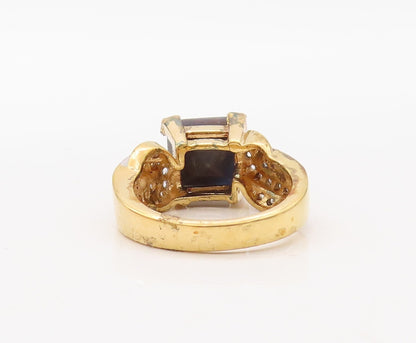 925 Sterling Silver Vintage Ring Gold Plated Gemstone & Topaz  Sz 8  RG30581
