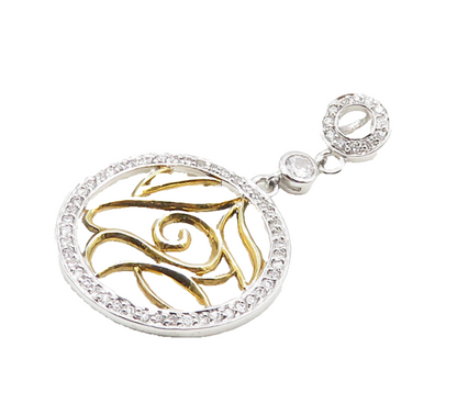 925 Sterling Silver  Cubic Zirconia Shiny 2 Tone Open Design Pendant  PT14605