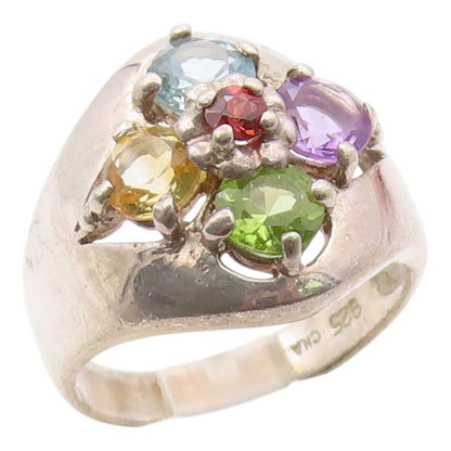925 Sterling Silver Vintage Ring Multi Gemstone Floral Cluster  Sz 8  RG36392