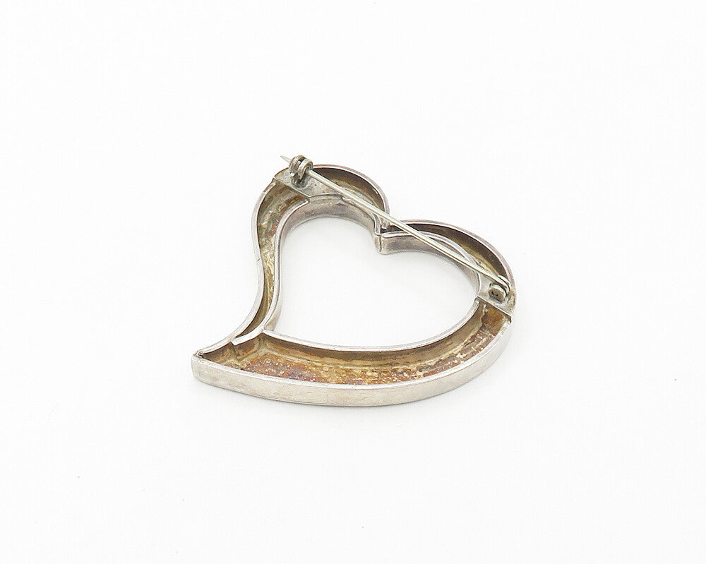 MEXICO 925 Sterling Silver  Vintage Open Love Heart Smooth Brooch Pin  BP7221