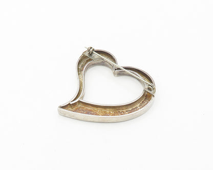 MEXICO 925 Sterling Silver  Vintage Open Love Heart Smooth Brooch Pin  BP7221
