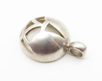 925 Sterling Silver  Vintage Dark Tone Cutout Round Dome Drop Pendant  PT8170