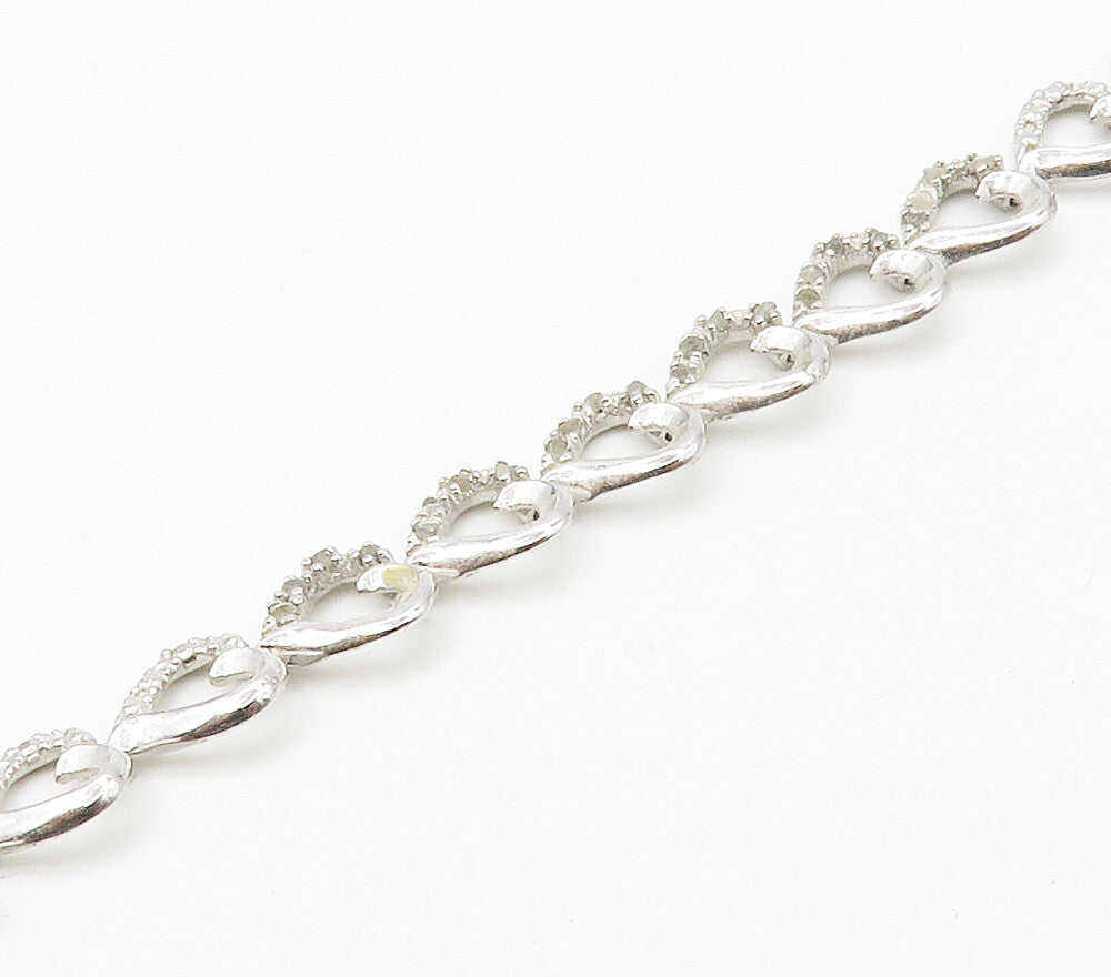 925 Sterling Silver  Genuine Diamonds Open Love Heart Chain Bracelet  BT6529