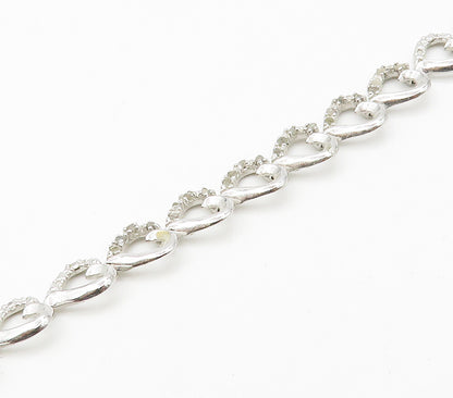 925 Sterling Silver  Genuine Diamonds Open Love Heart Chain Bracelet  BT6529