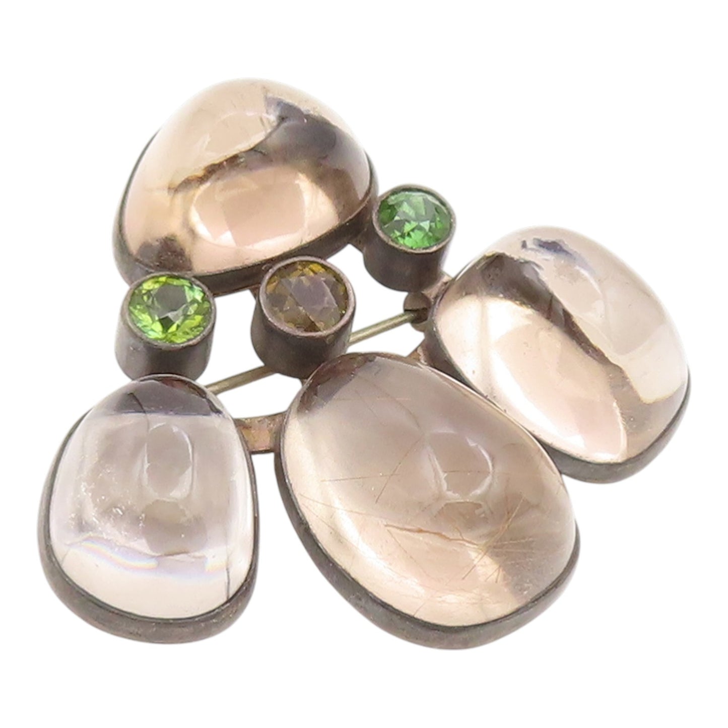 925 Sterling Silver Vintage Brooch Pin Classic Smoky Quartz & Peridot  BP12528