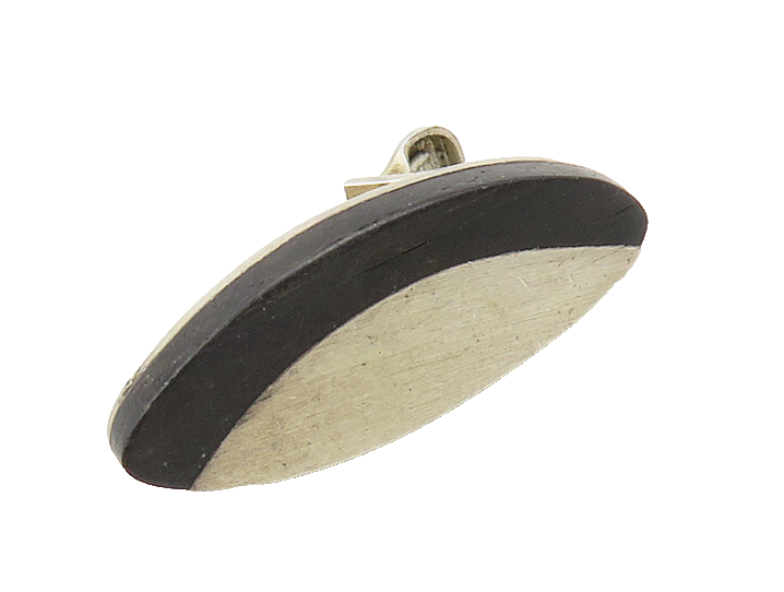 925 Sterling Silver  Vintage Petite Wooden Detail Oval Tie Clip  TR2448