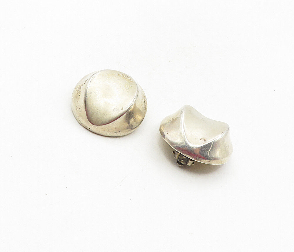 RRV MEXICO 925 Silver  Vintage Shiny Concave Non Pierce Drop Earrings  EG4799