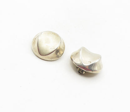 RRV MEXICO 925 Silver  Vintage Shiny Concave Non Pierce Drop Earrings  EG4799