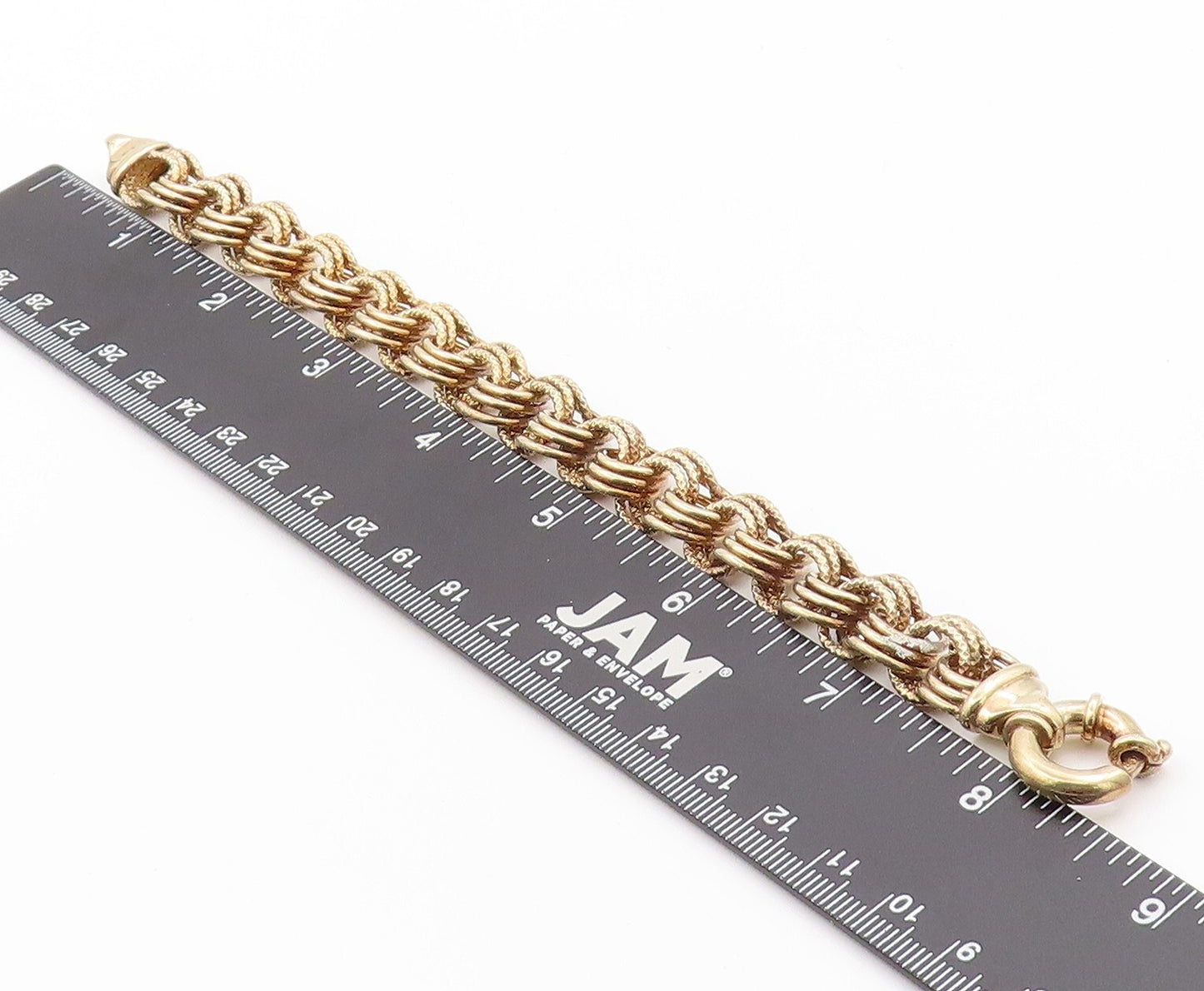 925 Sterling Silver Vintage Bracelet Gold Plated Roped Linked Rings  BT11072