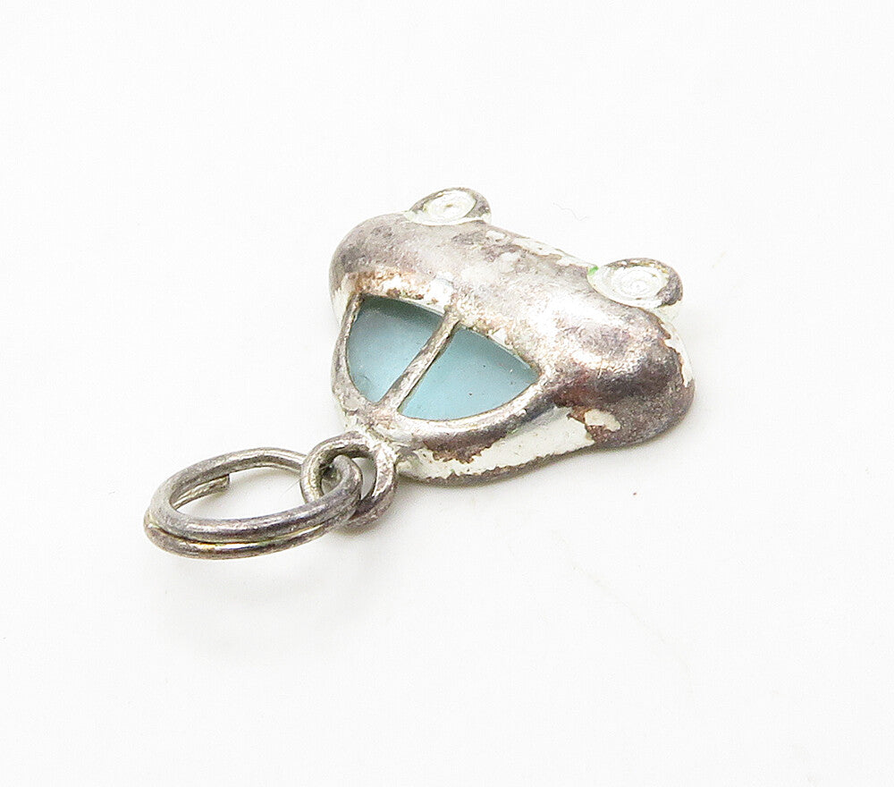 925 Sterling Silver  Vintage Aquamarine Petite Buggy Car Pendant  PT12808