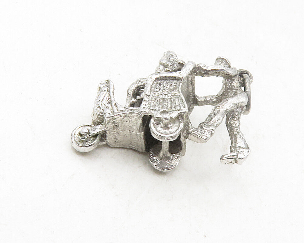 925 Sterling Silver  Vintage Petite Man Pushing Carriage Drop Pendant  PT7688