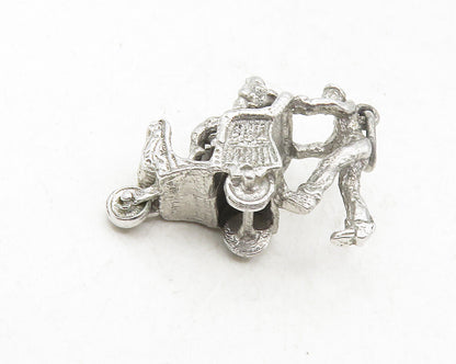 925 Sterling Silver  Vintage Petite Man Pushing Carriage Drop Pendant  PT7688